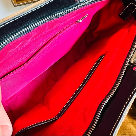 UNBRANDED BROWN SUEDE BLACK TRIM & HANDLES LIKE NEW 8” DROP HANDBAG PURSE BAG - Picture 7 of 9